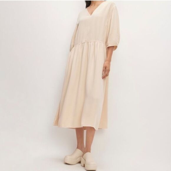 Everlane Tencel The Puff Sleeve Dress Cream Beige White Size M - Picture 11 of 12